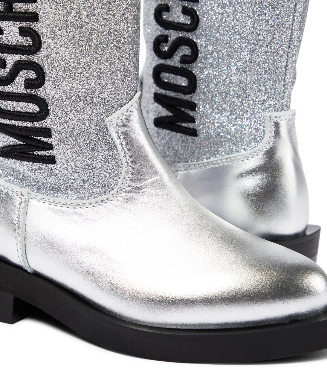 Moschino Kids - Logo glitter leather cowboy boots