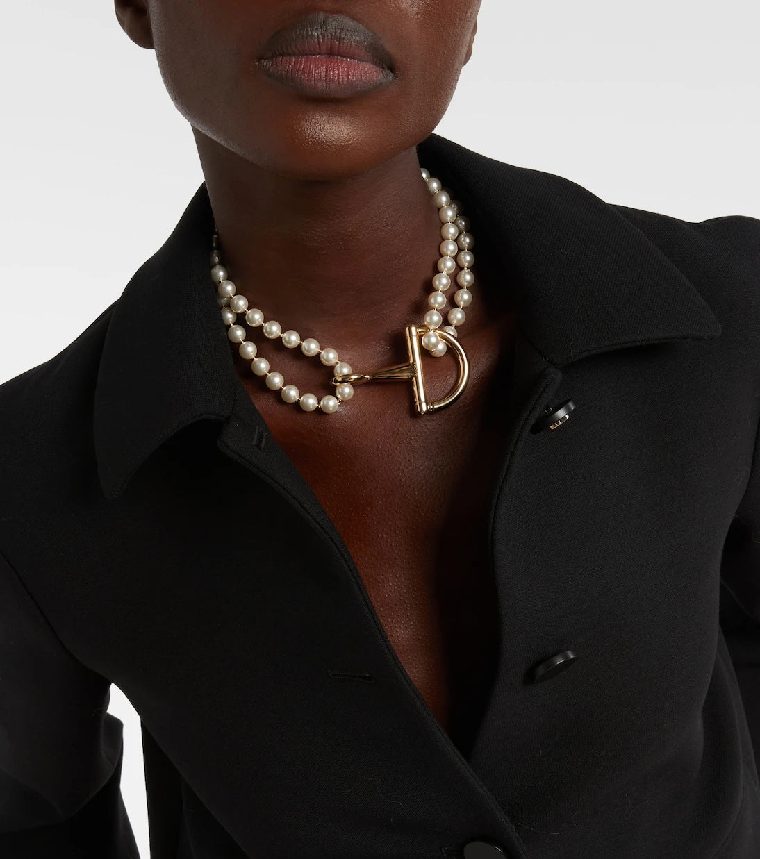 Gucci - Half Horsebit faux pearl necklace