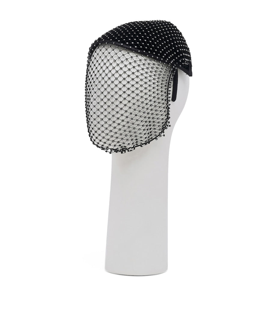 Black Embellished Mesh Fascinator Hat