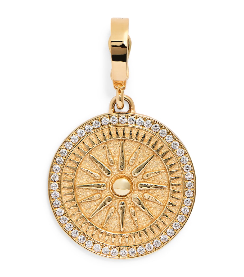 Small Yellow Gold and Diamond Sunburst Coin Charm