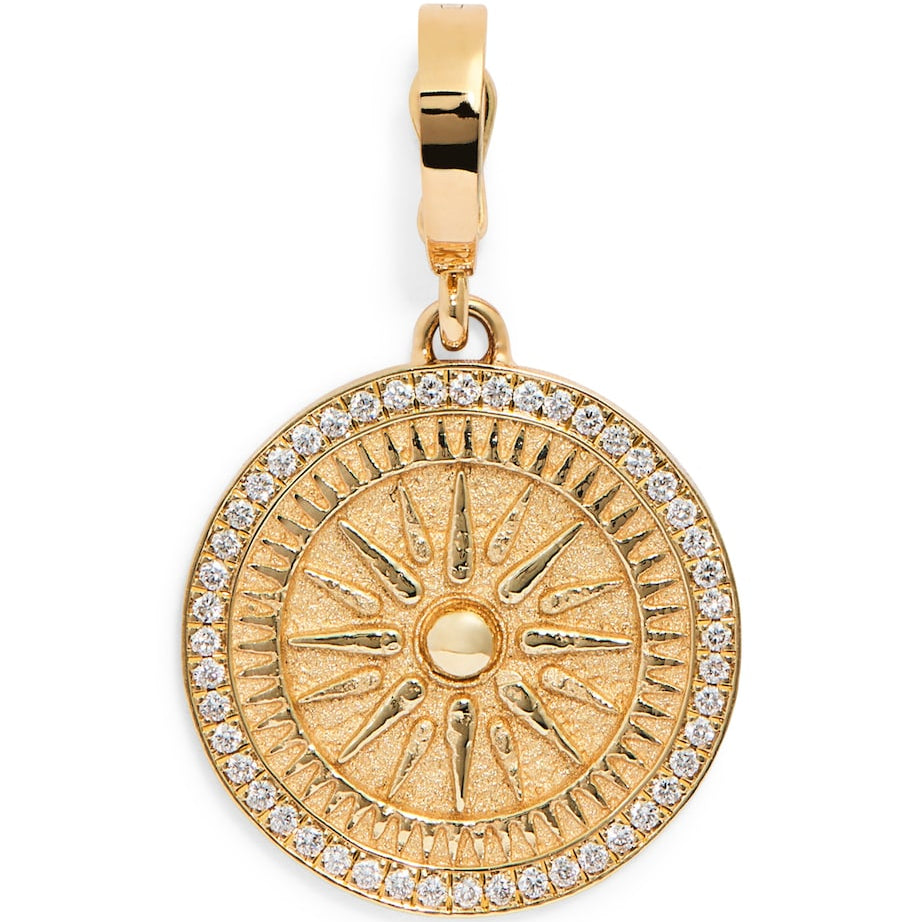Small Yellow Gold and Diamond Sunburst Coin Charm