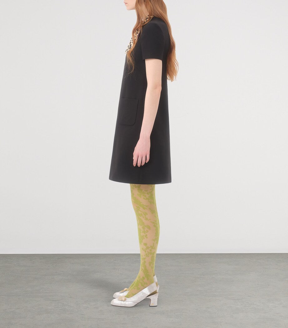 Valentino Black Wool-Silk Leopard-Tie Mini Dress