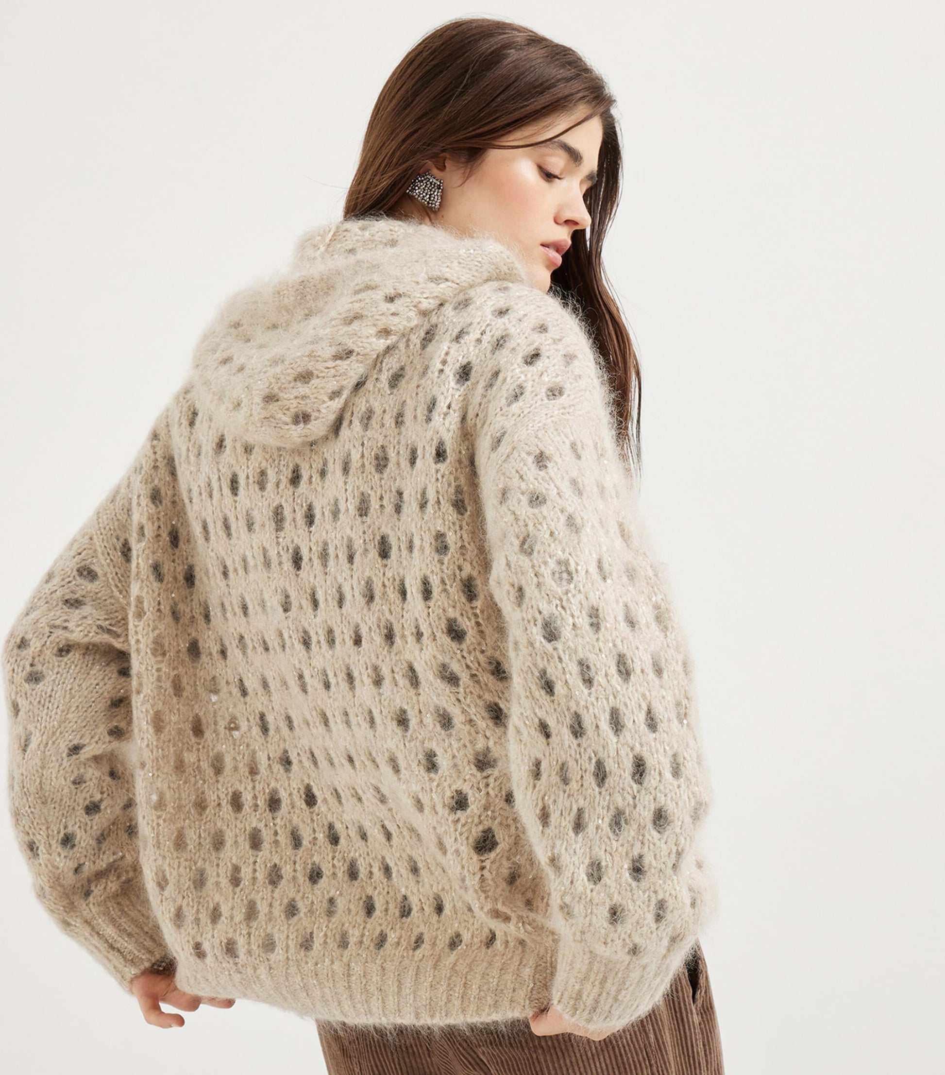 Beige Mohair-Blend Dazzling Net Cardigan