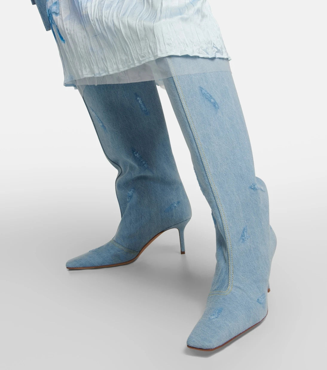 Acne Studios - Distressed denim knee-high boots