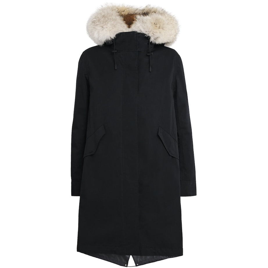 Black Fox-Rabbit Blended-Cotton Parka (85cm)