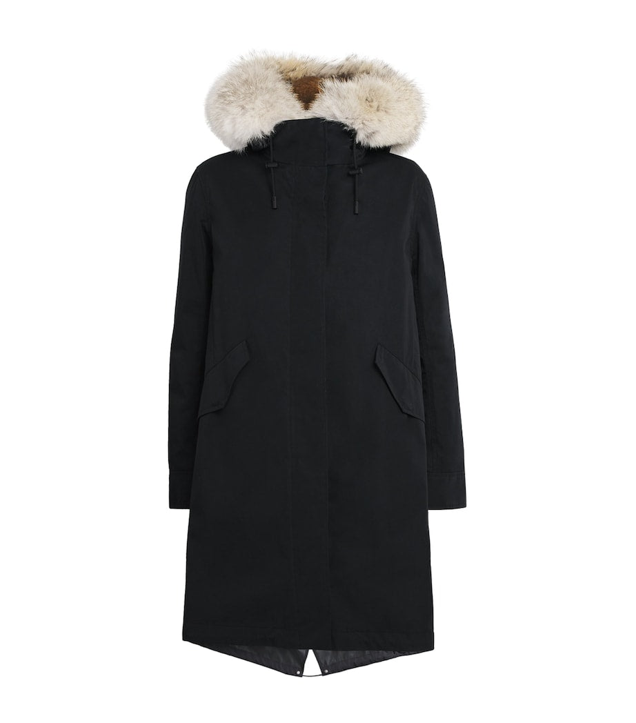 Black Fox-Rabbit Blended-Cotton Parka (85cm)