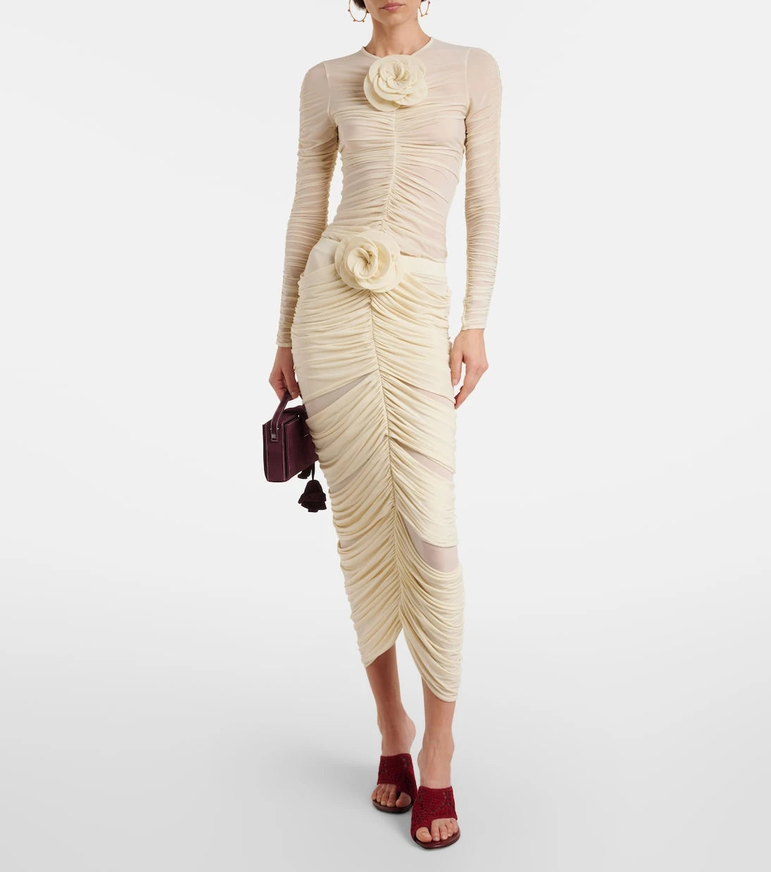 Magda Butrym - Floral-appliqué ruched midi skirt