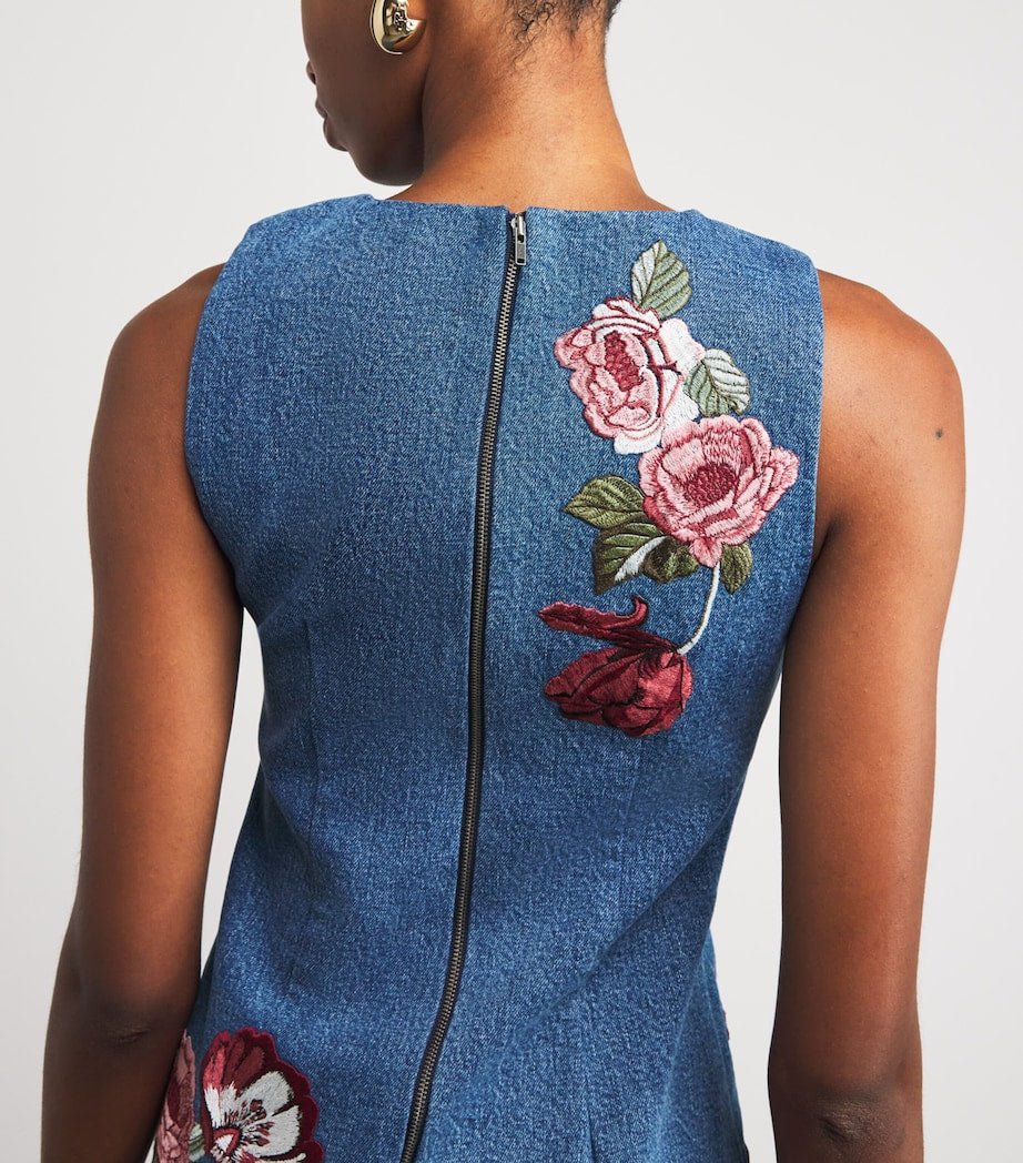 Alice+Olivia Blue Denim Embroidered Mini Dress
