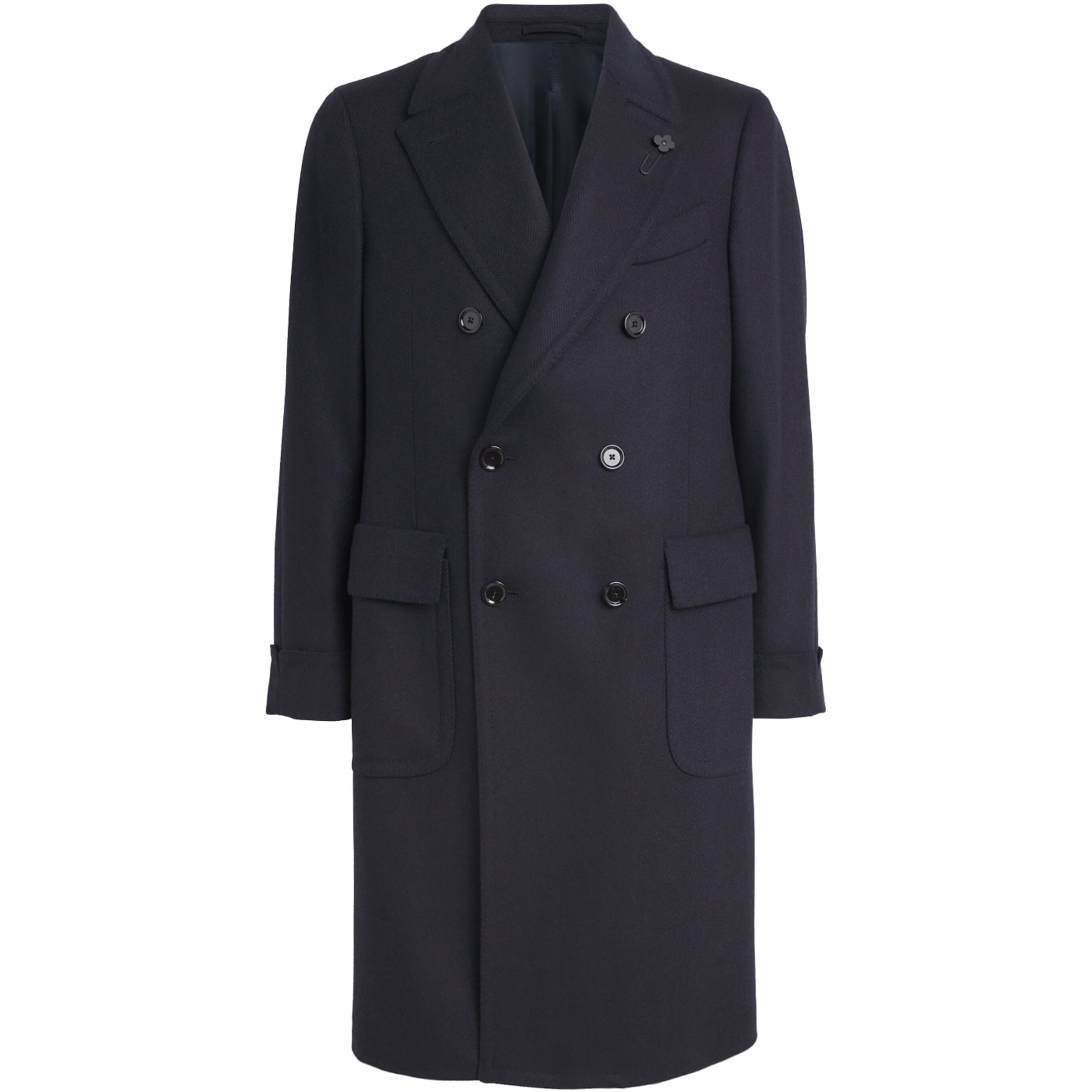 Lardini Navy Wool-Cashmere Double-Breasted Overcoat