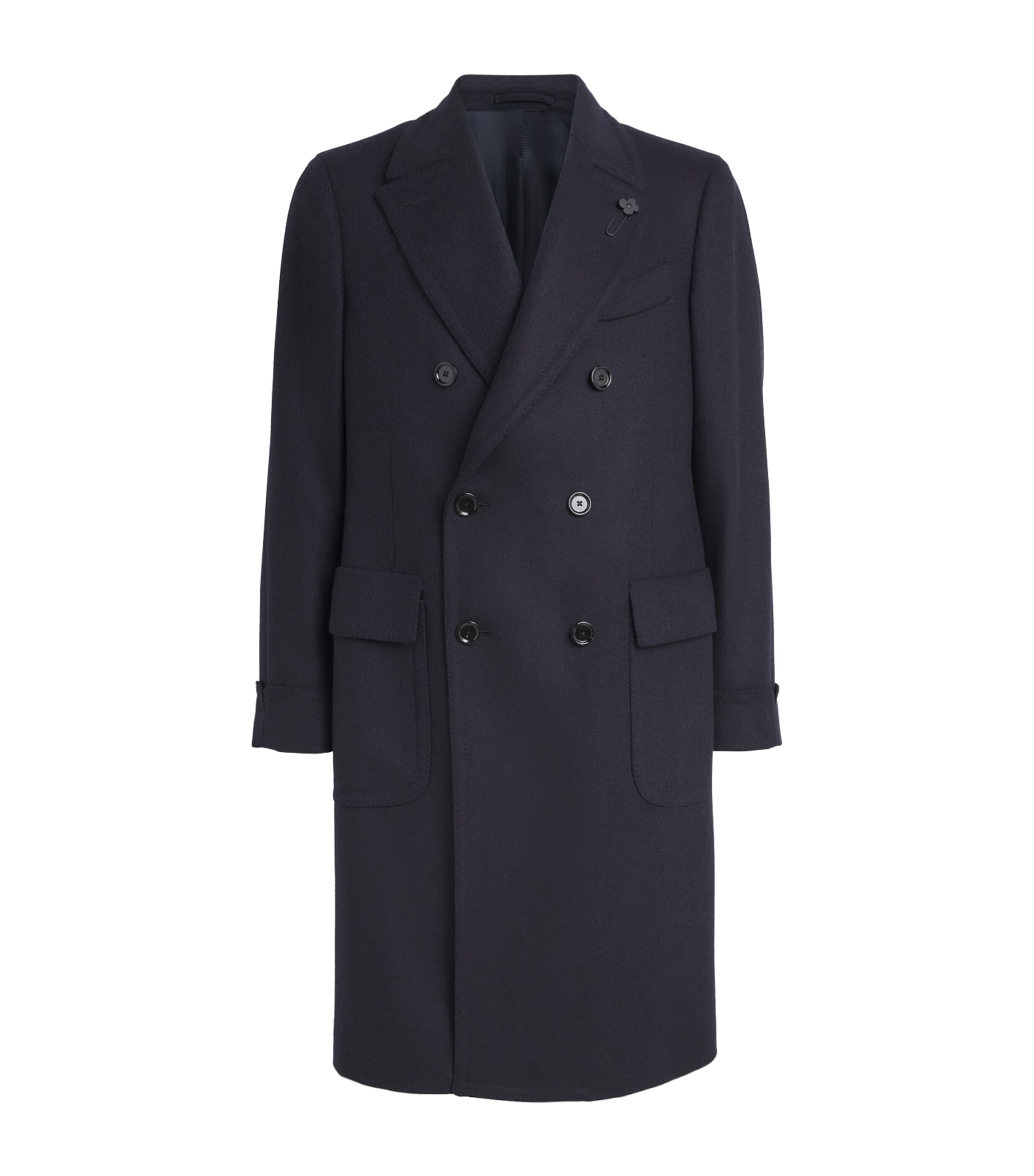 Lardini Navy Wool-Cashmere Double-Breasted Overcoat
