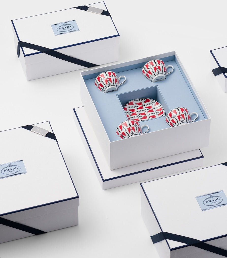 Prada Porcelain Vienna Arrows Coffe Cup and Saucer (Set of 4)