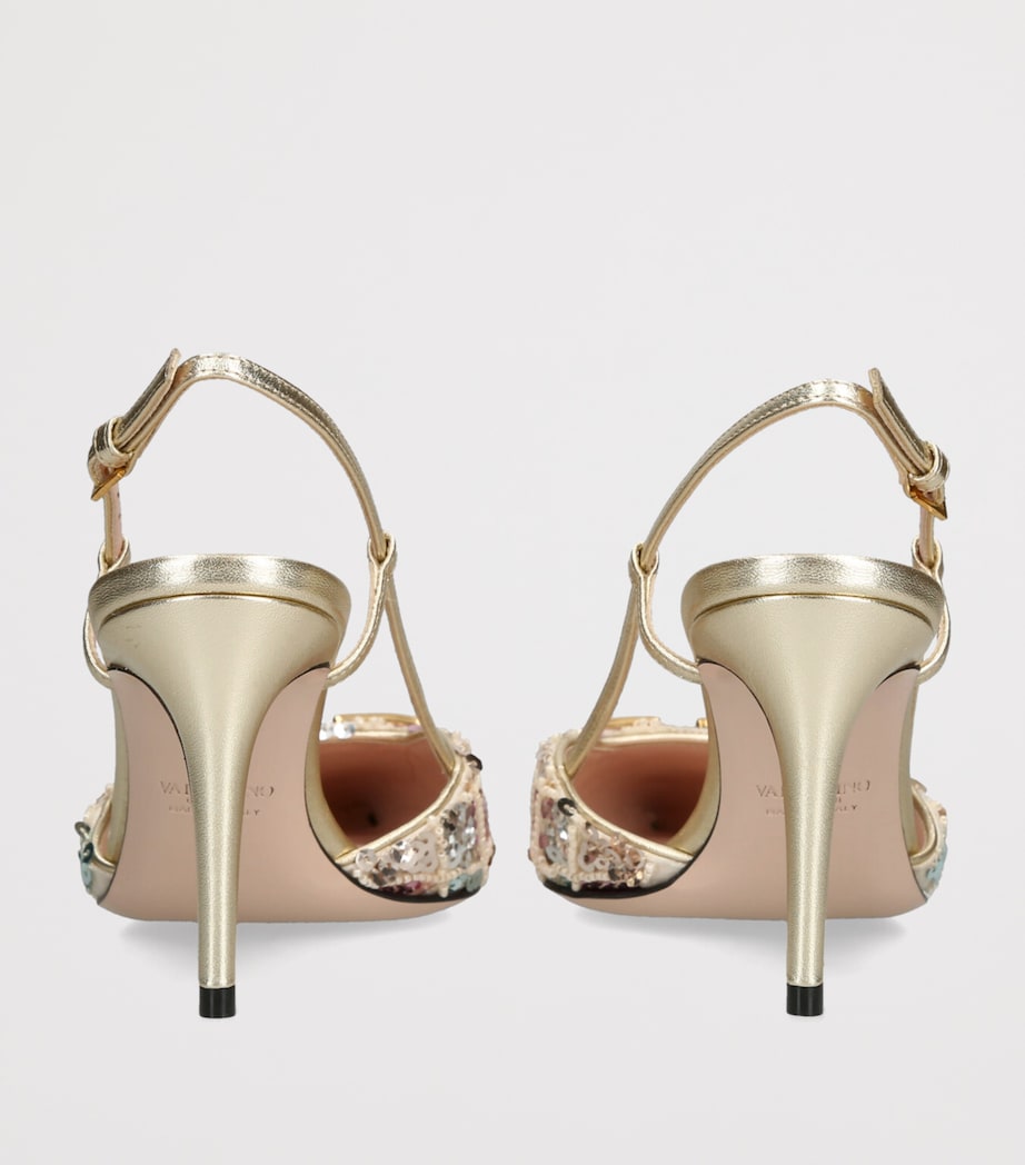 Sequin VLogo Slingback Heels 80