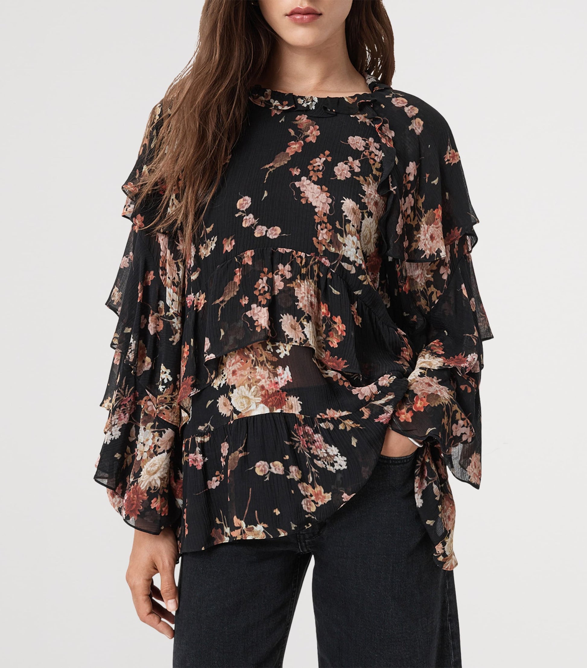 AllSaints Black Viscose-Silk Lissie Blouse