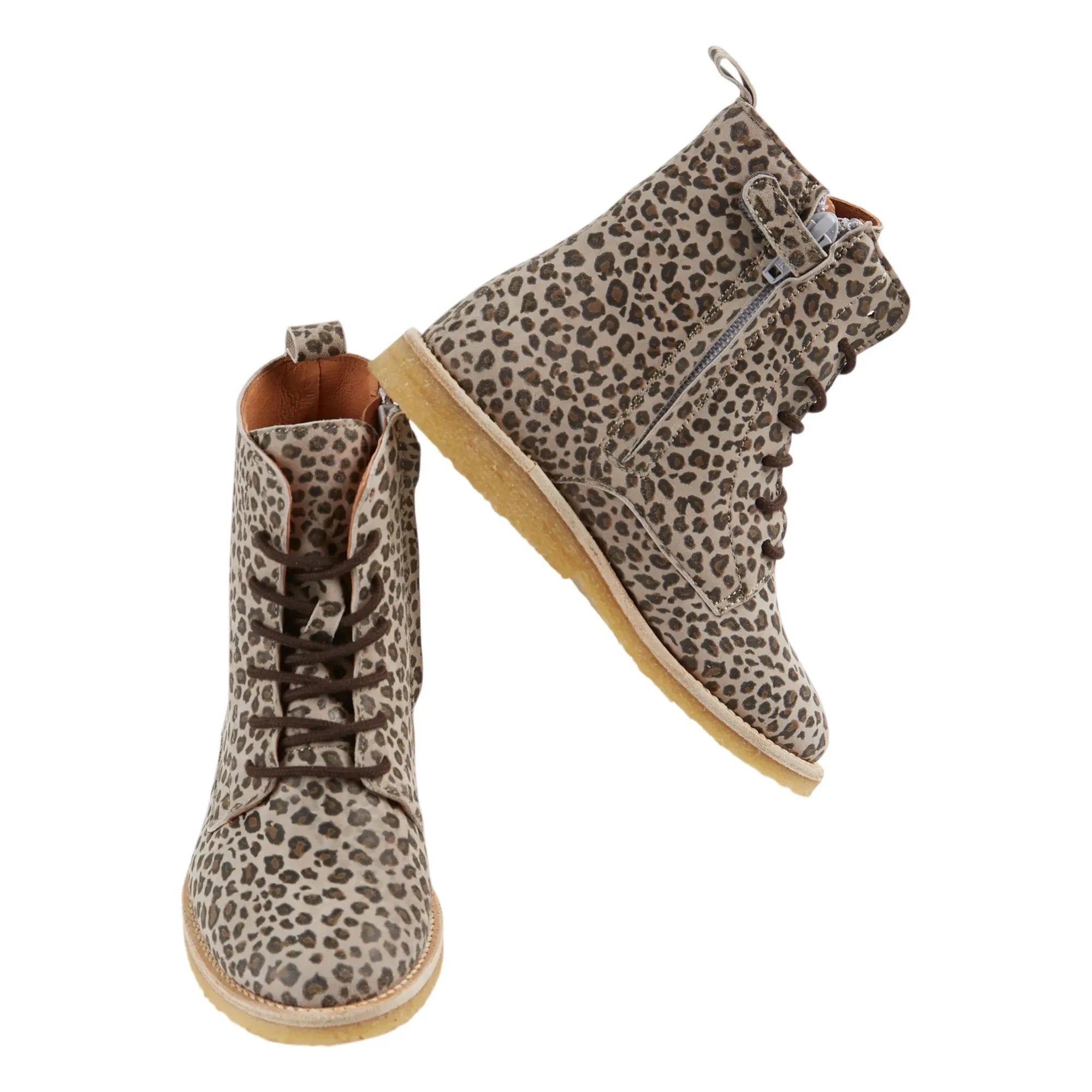 Emile et Ida - Leopard Leather Lace-up Boots | Brown
