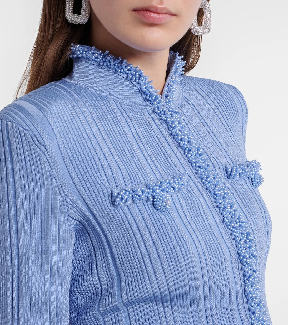 Self-Portrait - Beaded ribbed-knit cardigan
