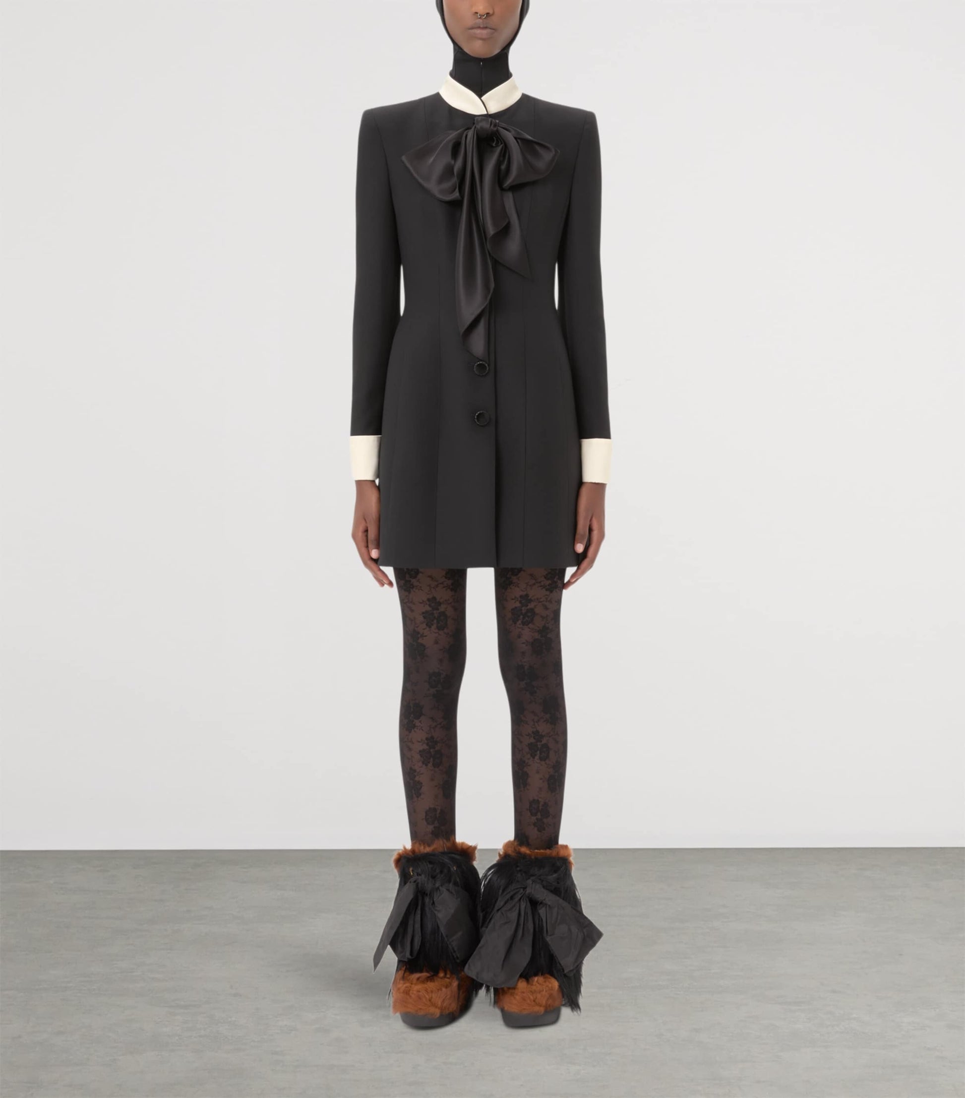 Valentino Black Wool-Silk Crepe Mini Shirt Dress