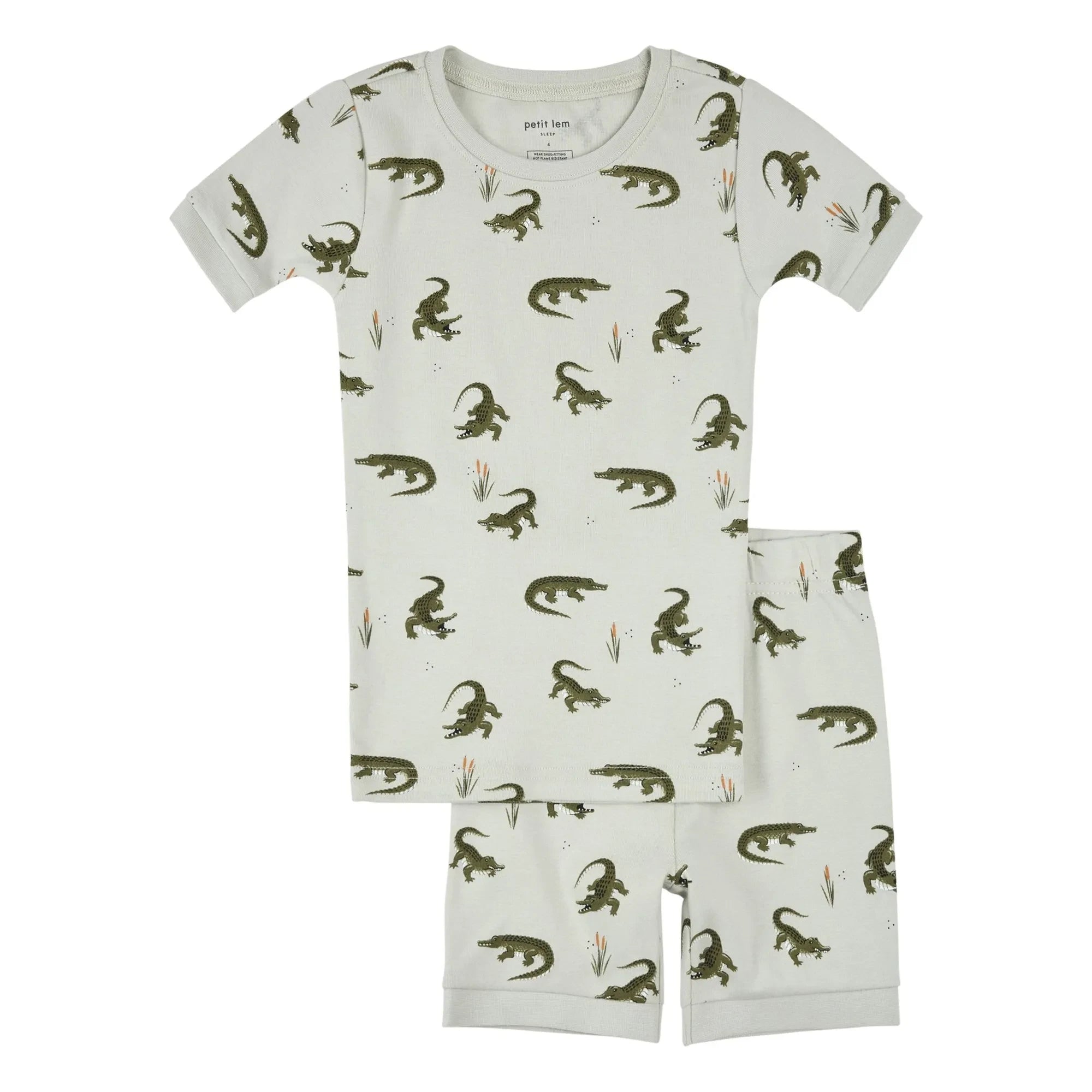 Petit Lem - Pyjama Short Crocodiles Organic Cotton | Green