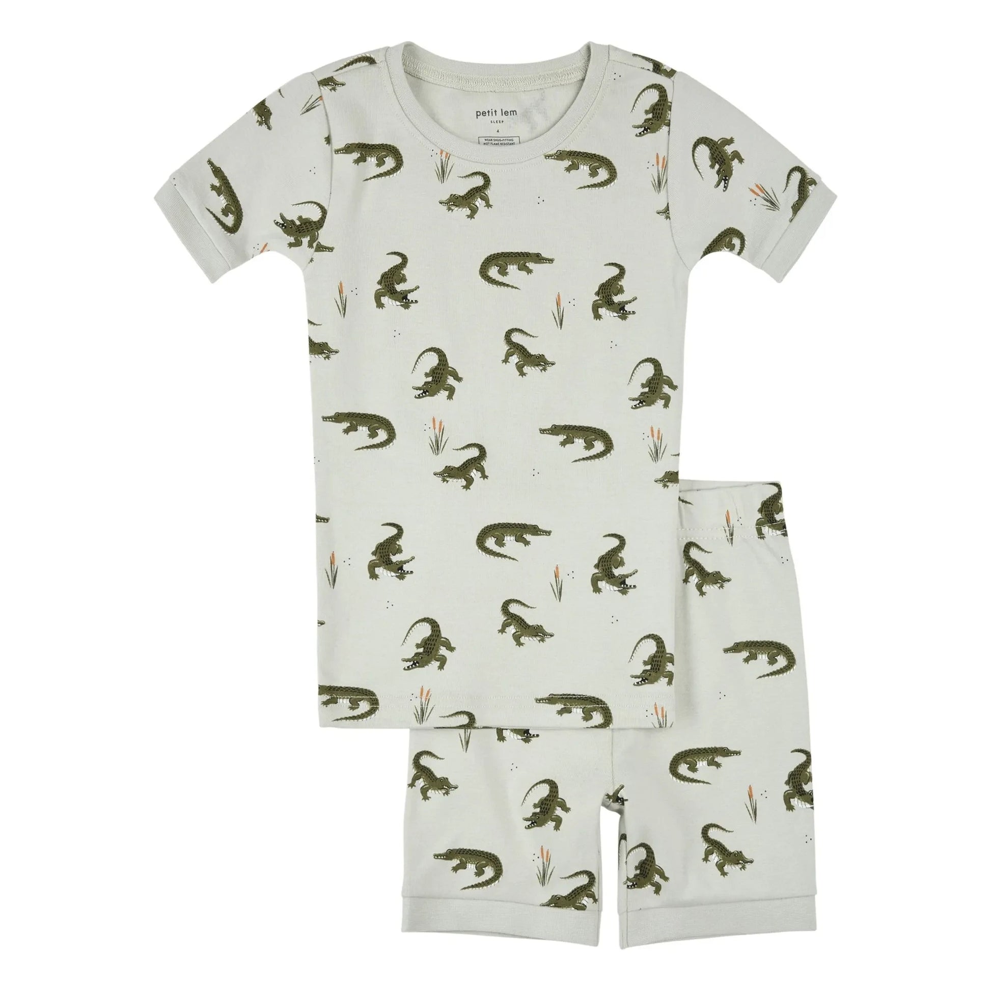 Petit Lem - Pyjama Short Crocodiles Organic Cotton | Green