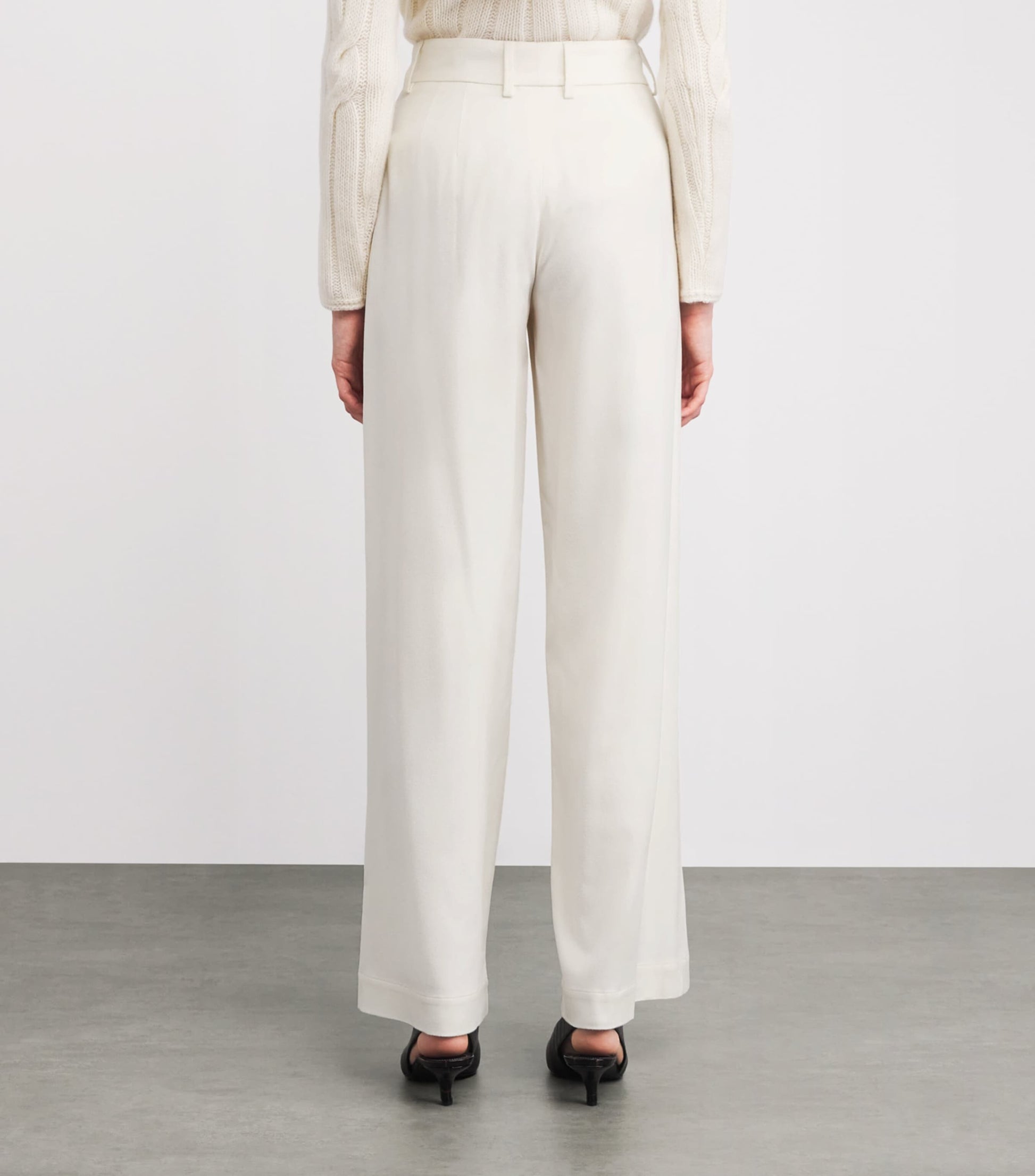 White Kid Cashmere Wide-Leg Tailored Trousers