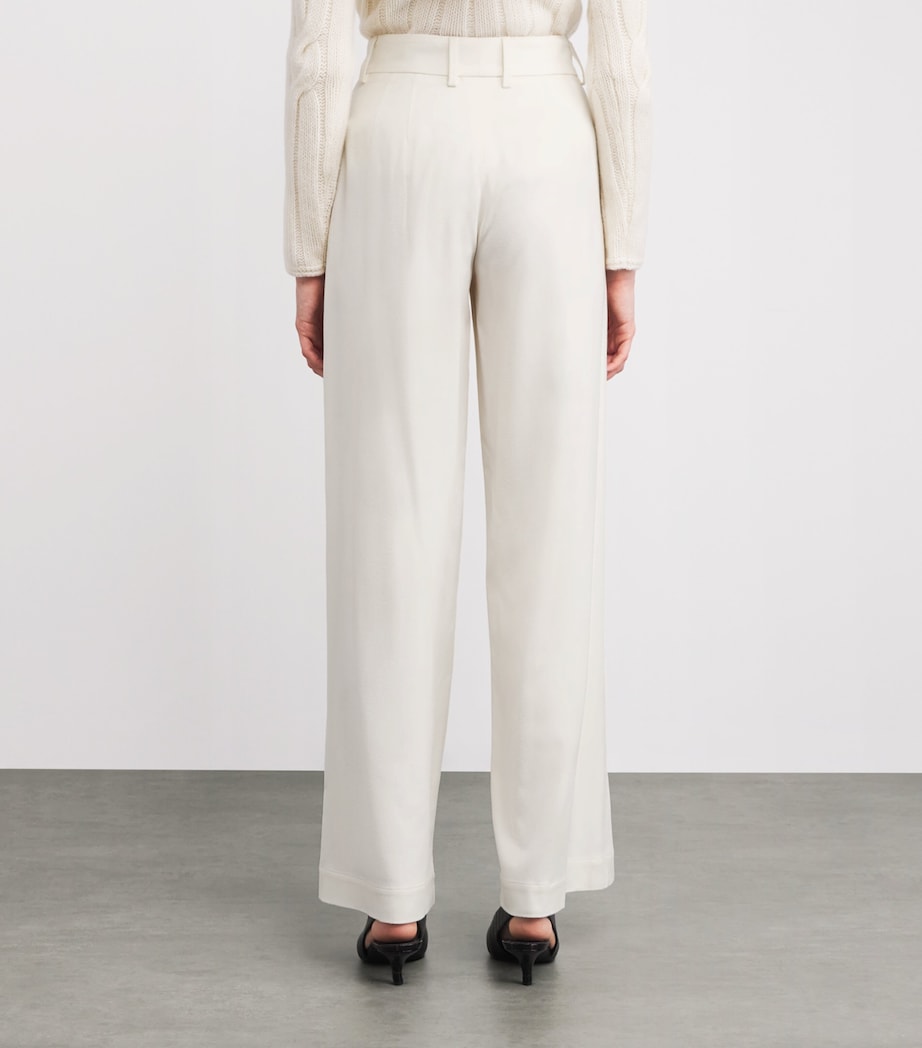 Colombo White Kid Cashmere Wide-Leg Tailored Trousers