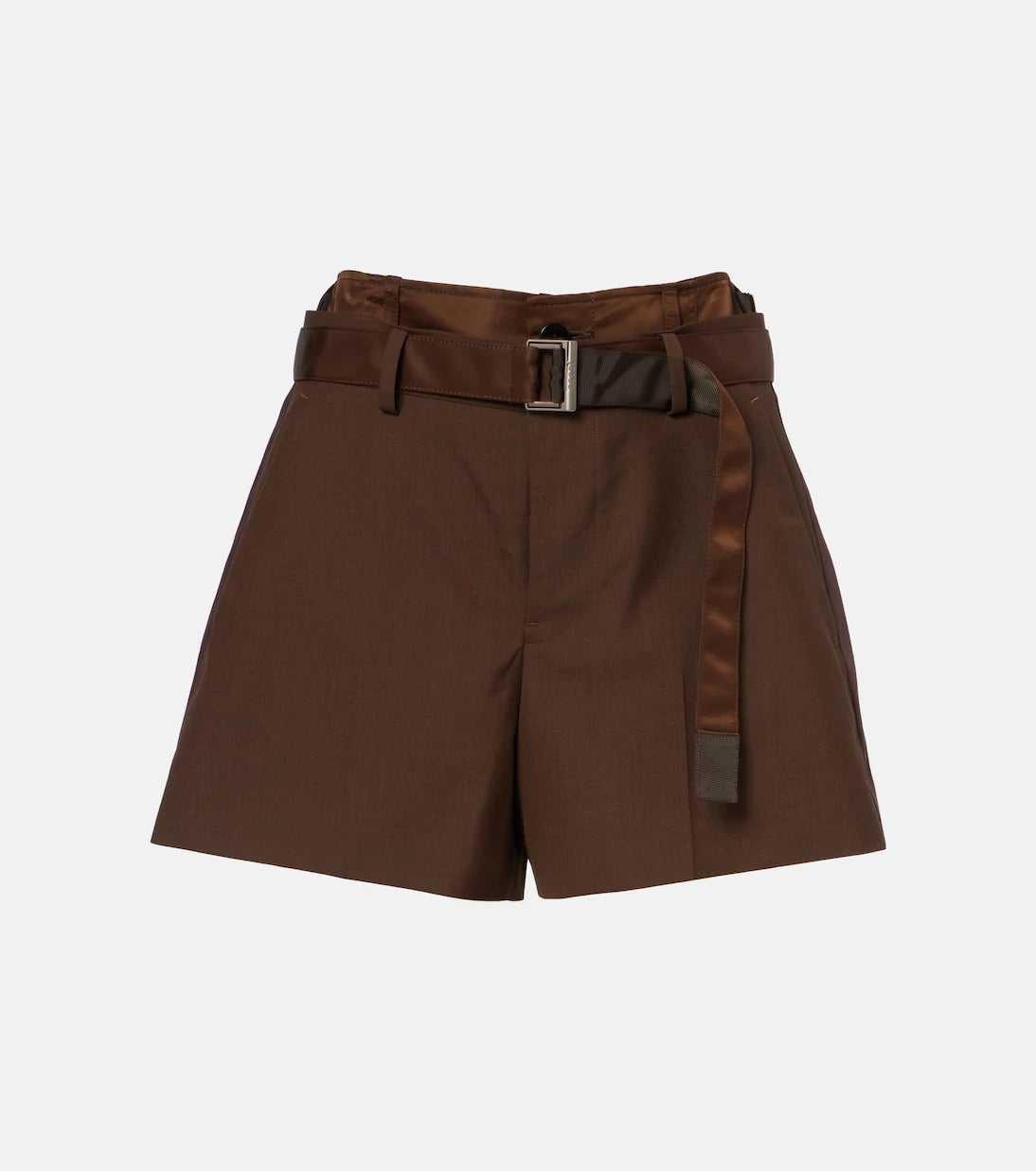 Sacai - Belted satin-trimmed shorts
