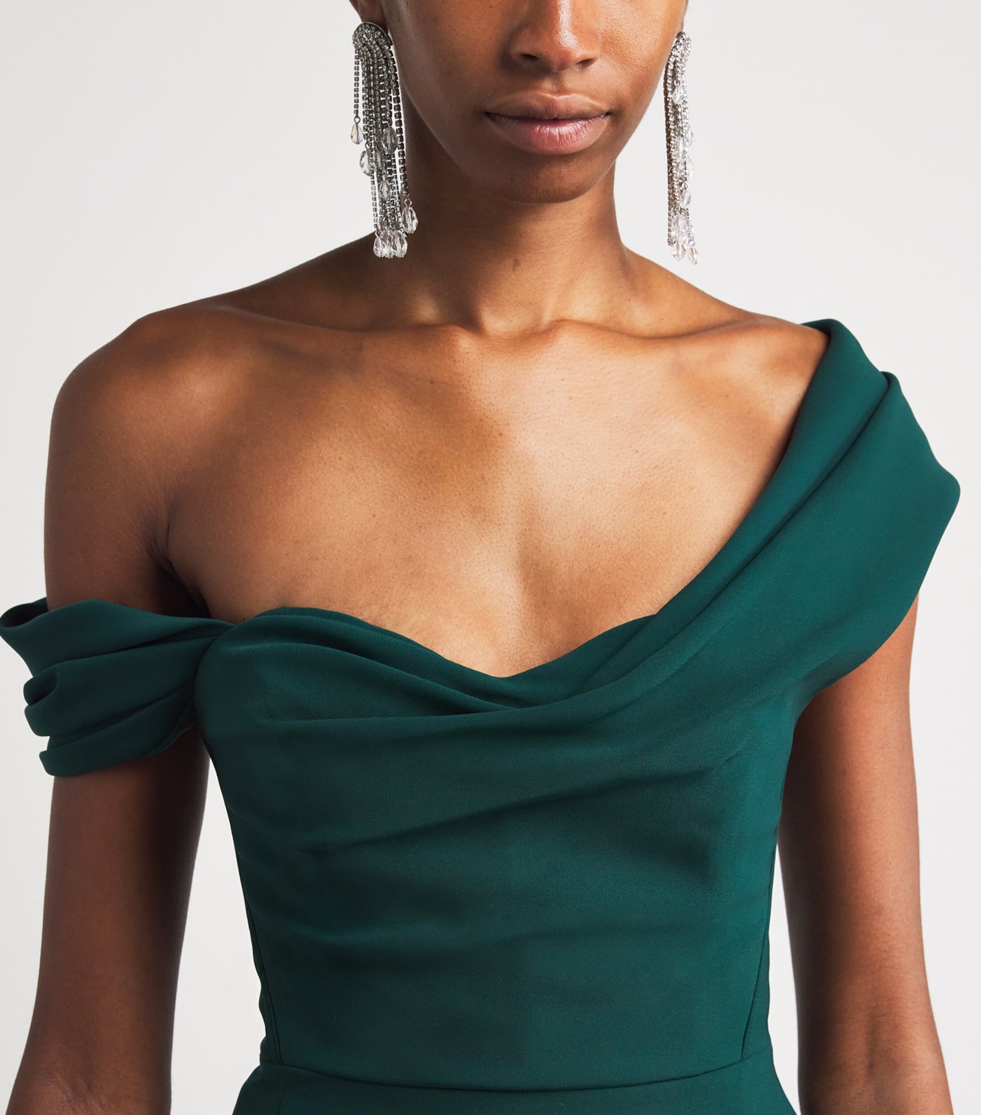 Crepe Draped Off-The-Shoulder Gown