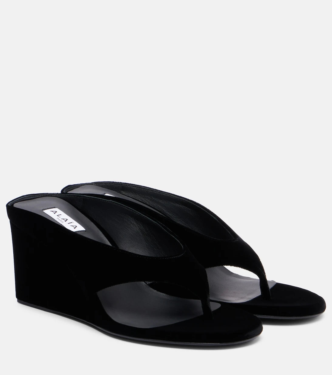 Alaïa - Velvet wedge thong sandals
