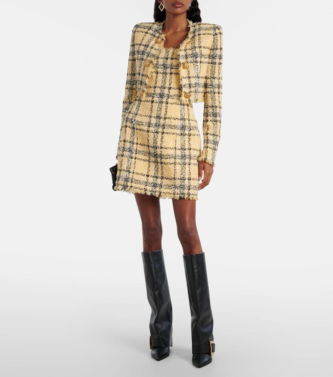 Balmain - Checked sequined tweed minidress