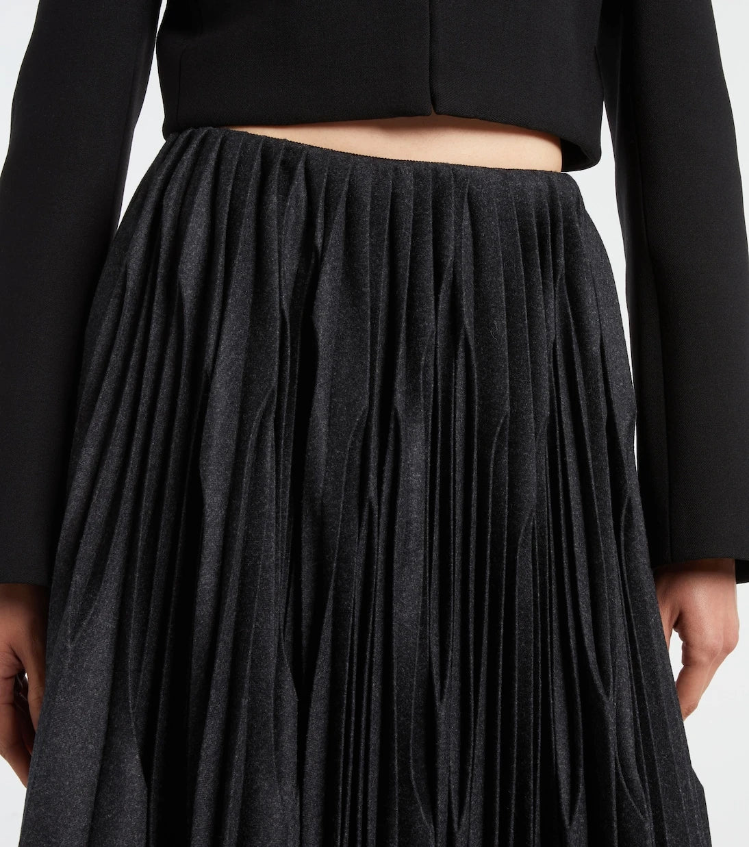 Alaïa - Pliseli yünlü flanel midi etek
