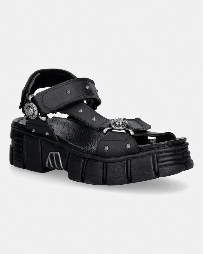 New Rock сандали обувки с платформа дамски VEGAN NEGRO, TOWER CASCO NEGRO LATERAL