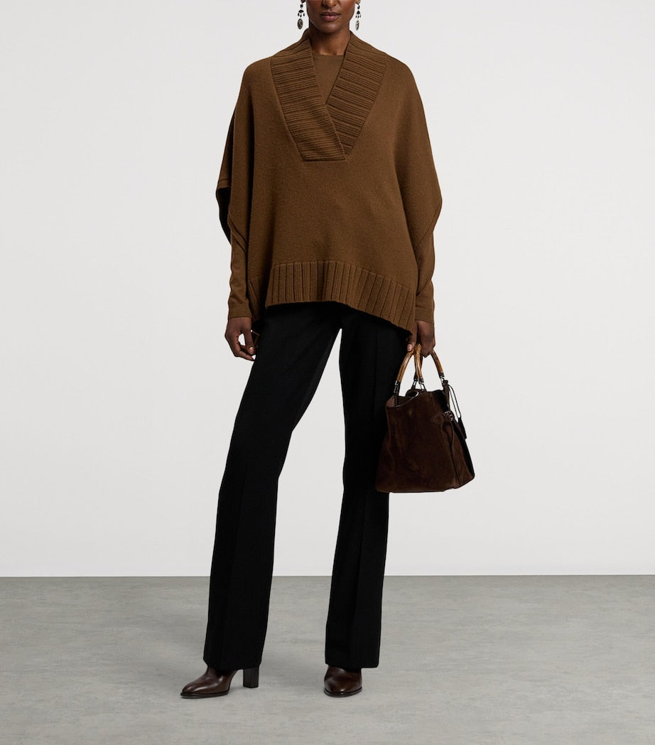 Ralph Lauren Collection Brown Cashmere-Blend Cape Sweater