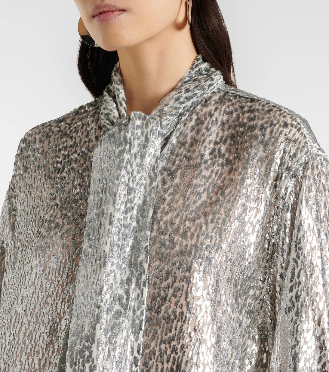 Stella McCartney - Leopard-print scarf-detail lamé shirt