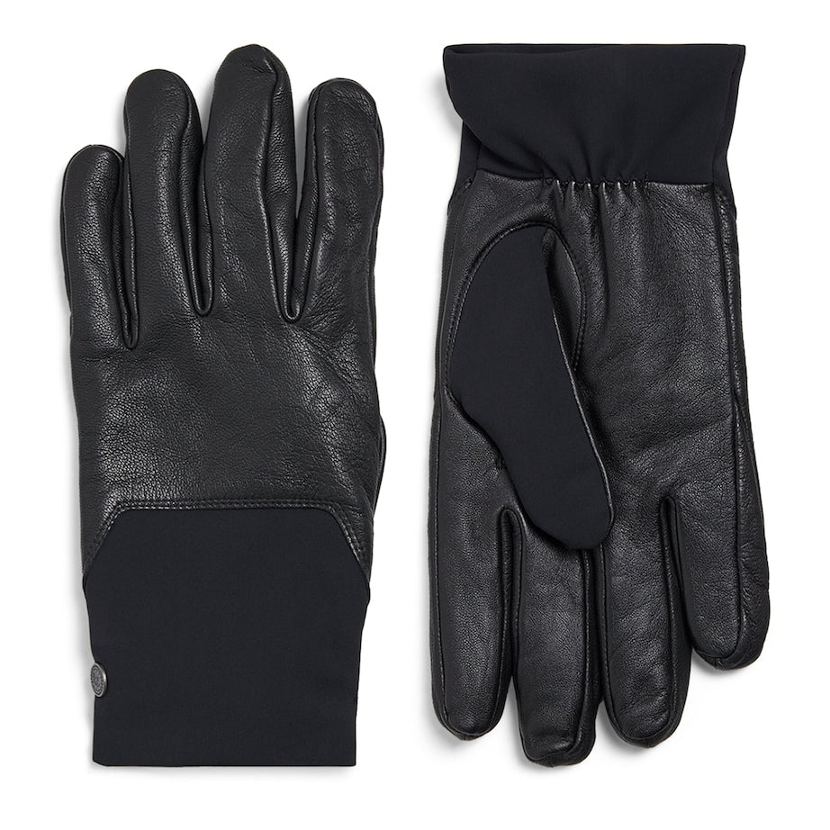 Leather-Trim Mixed Media Gloves