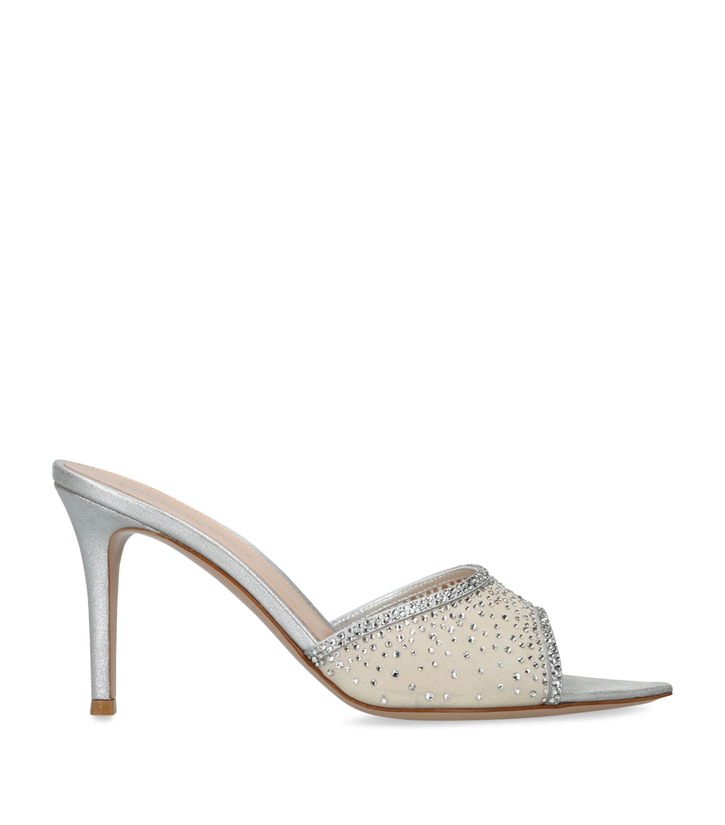 Gianvito Rossi Silver Embellished Rania Heeled Mules 85