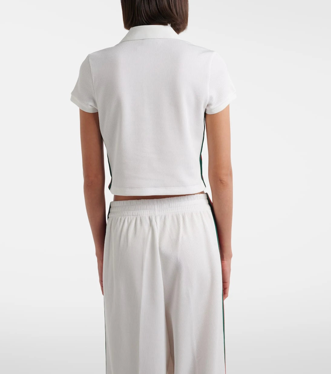 Gucci - Web Stripe ribbed-knit cropped polo shirt
