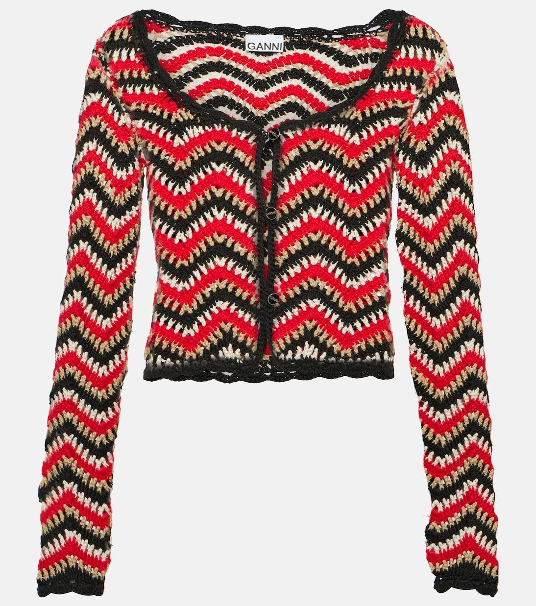 Ganni - Crochet cropped cotton cardigan