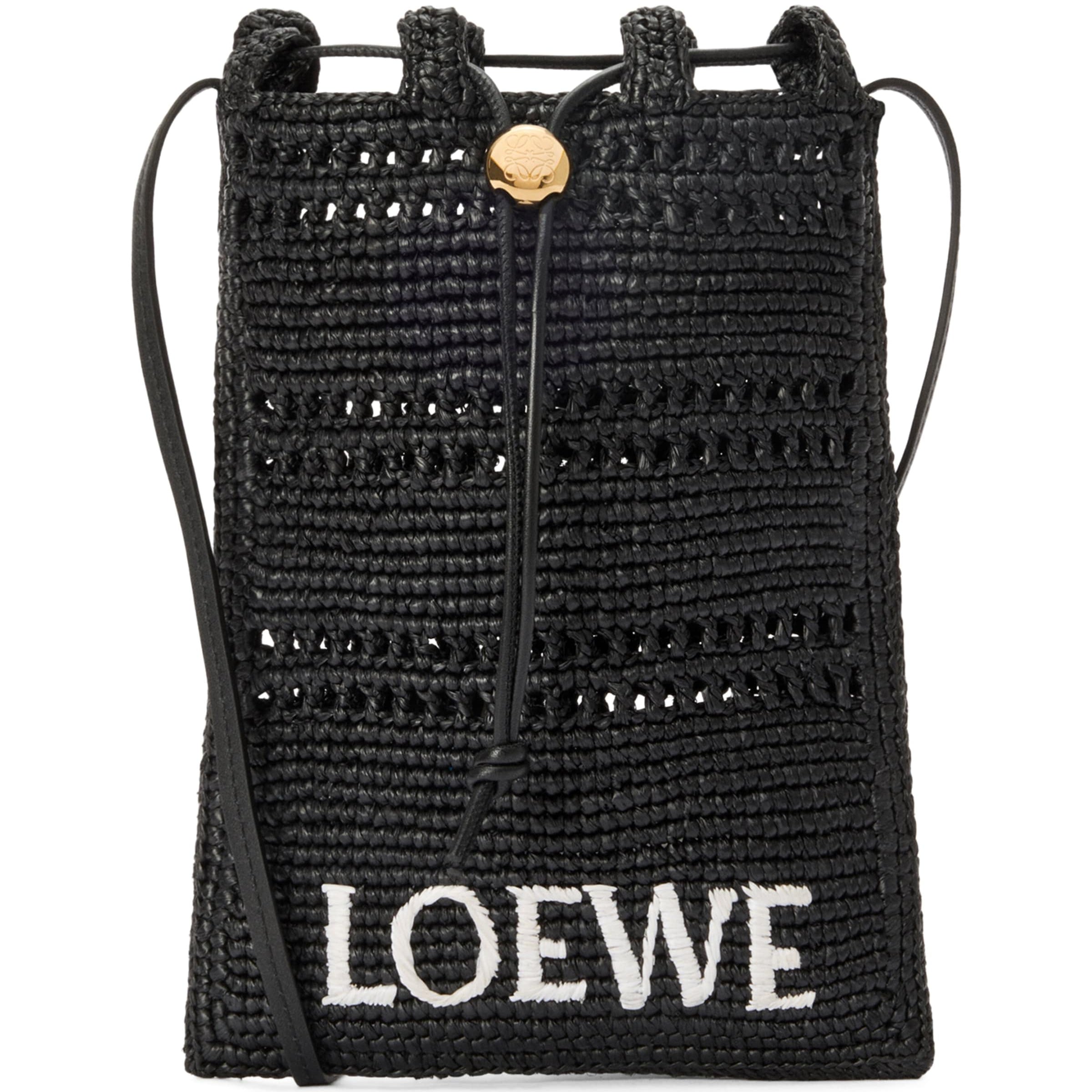 Black x Paula's Ibiza Raffia Drawstring Pocket Bag
