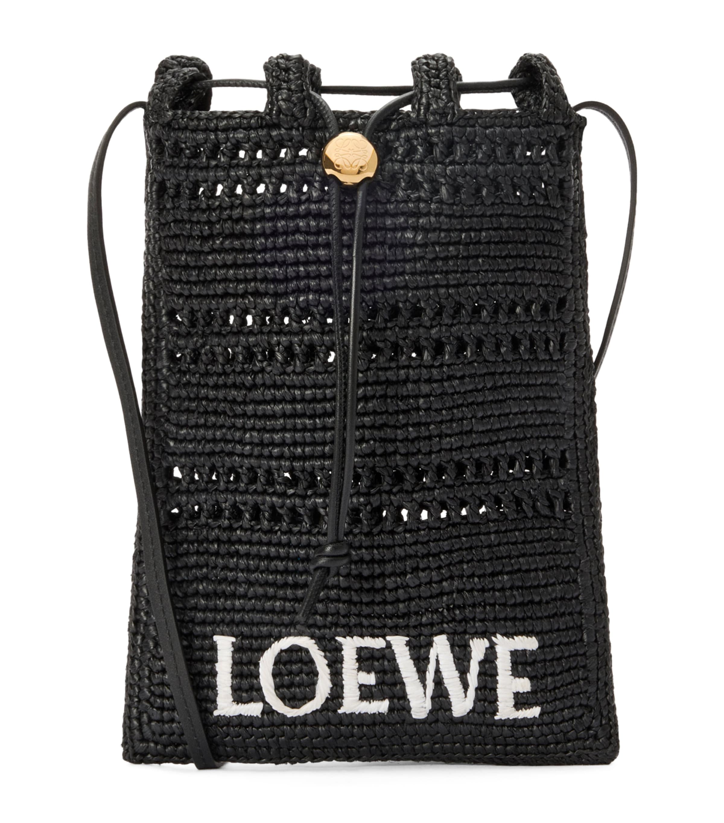 LOEWE Black x Paula's Ibiza Raffia Drawstring Pocket Bag