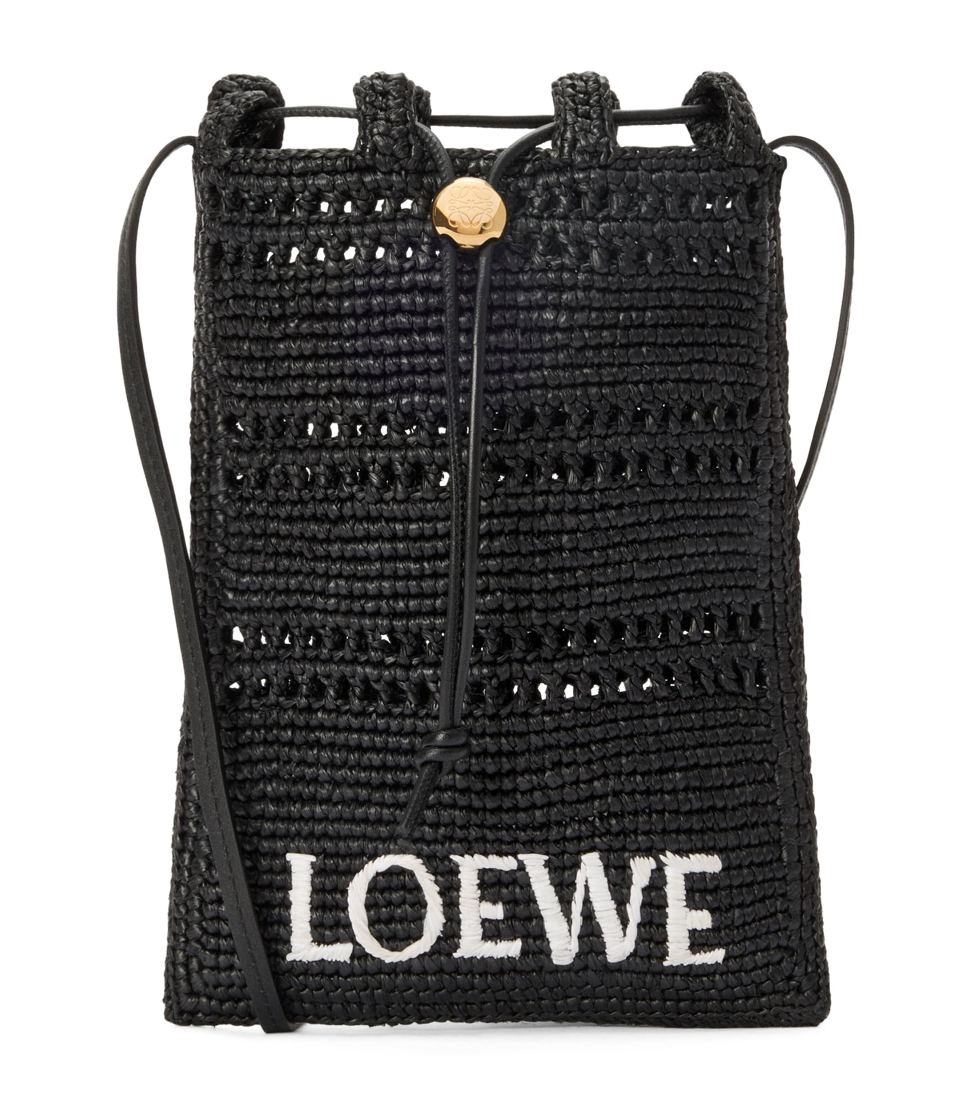 LOEWE Black x Paula's Ibiza Raffia Drawstring Pocket Bag