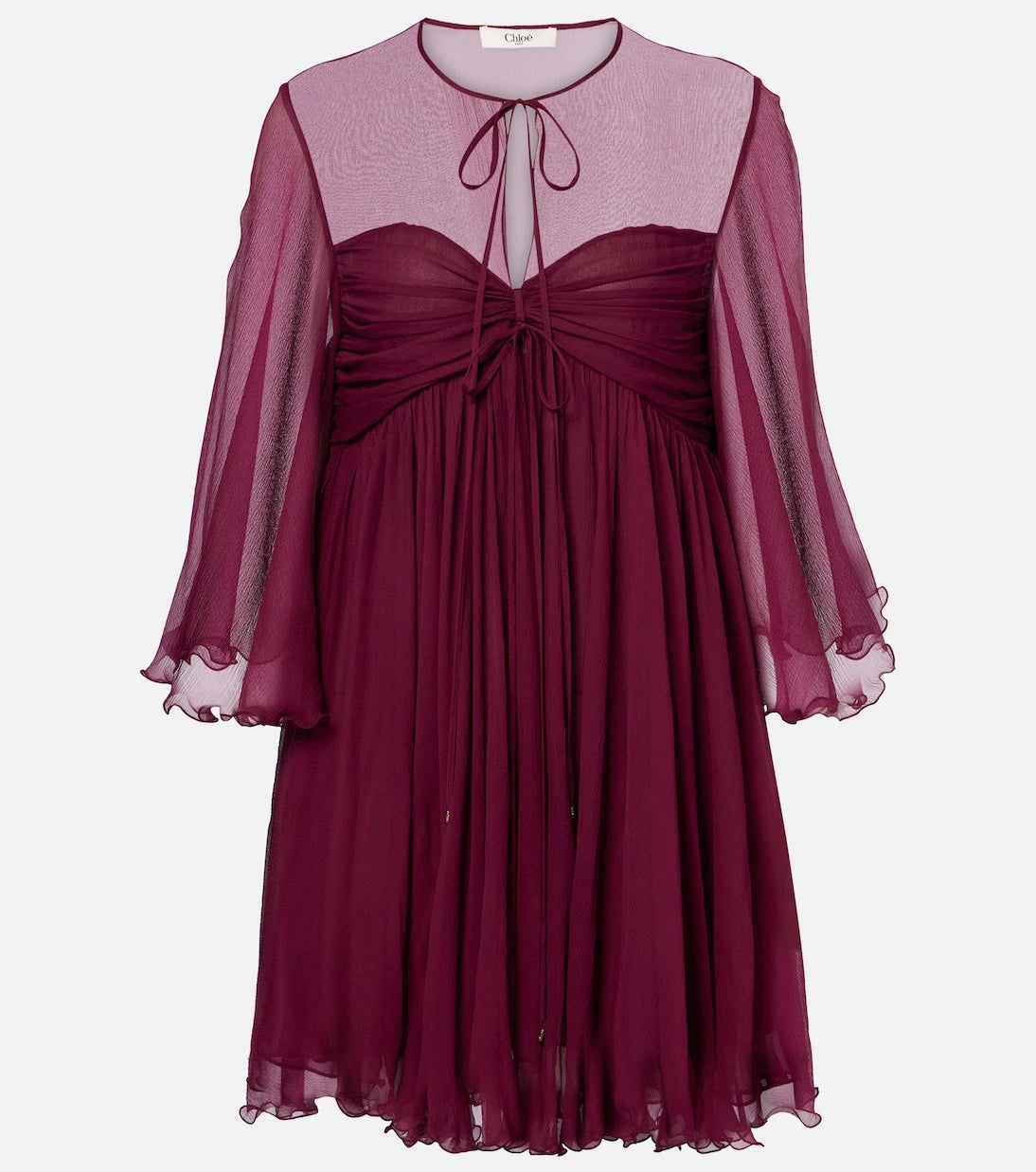 Chloé - Şeffaf büzgülü ipek mini elbise