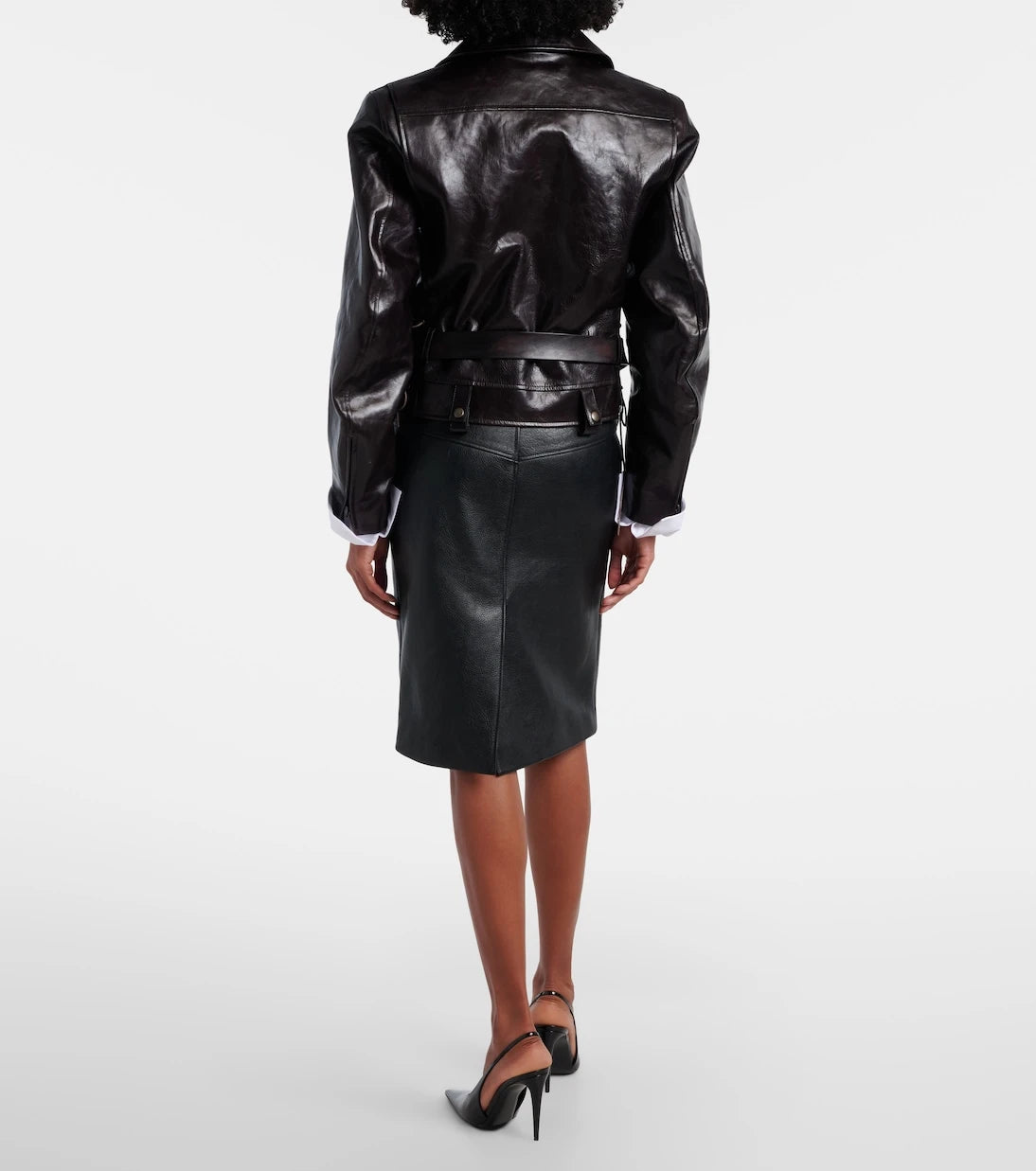 Saint Laurent - Belted leather pencil skirt