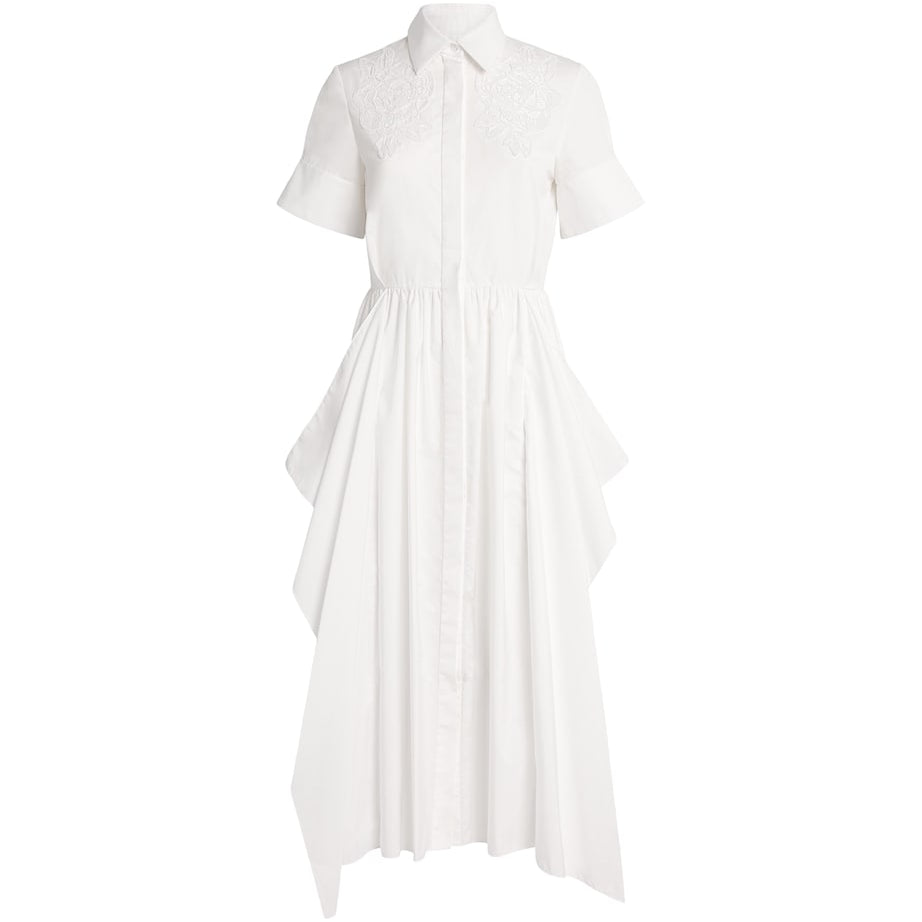 White Cotton Embroidered Midi Dress