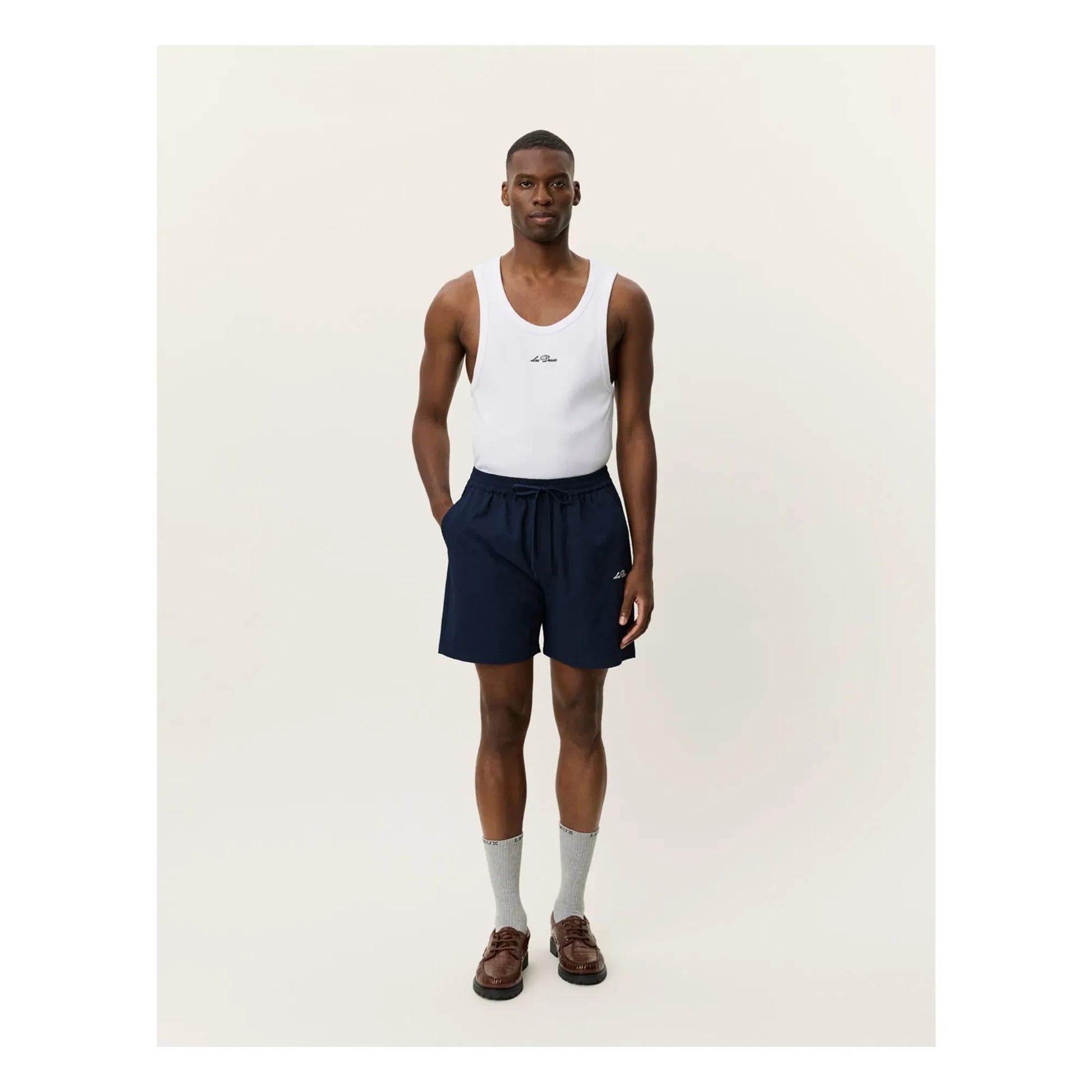 Les Deux - Stan Seersucker Swim Shorts | Dark Blue