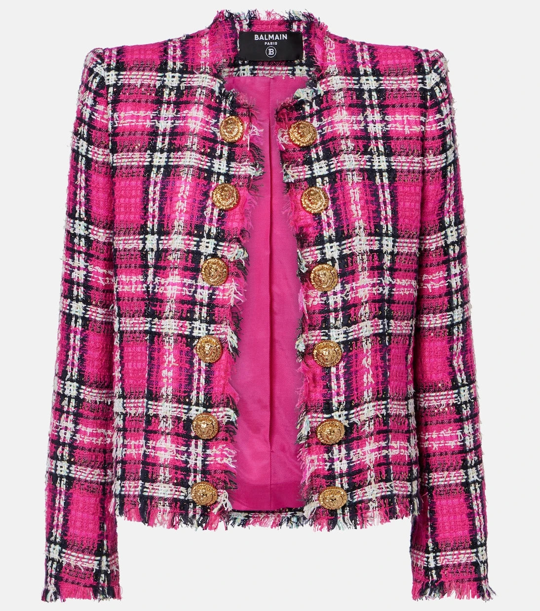 Balmain - Checked cotton and wool-blend tweed jacket