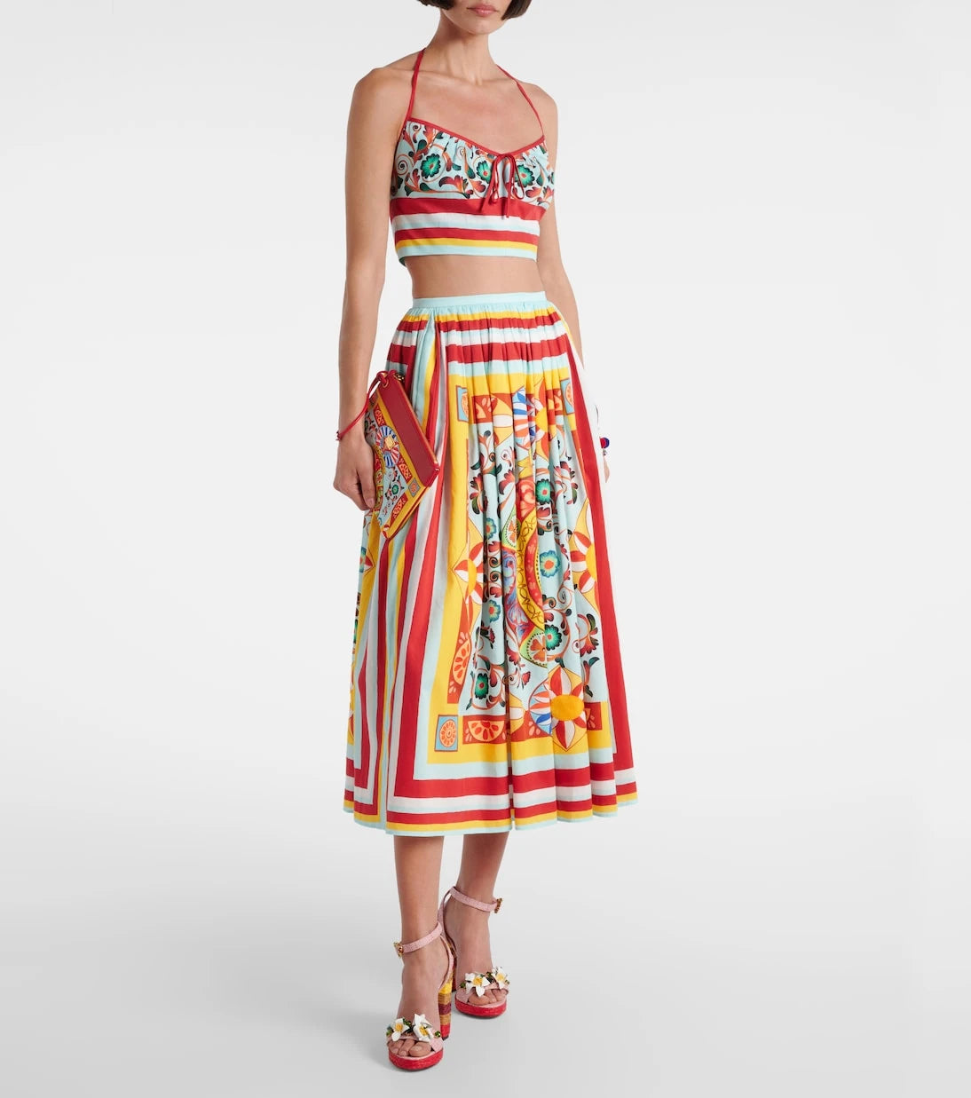 Dolce&Gabbana - Pleated printed cotton midi skirt
