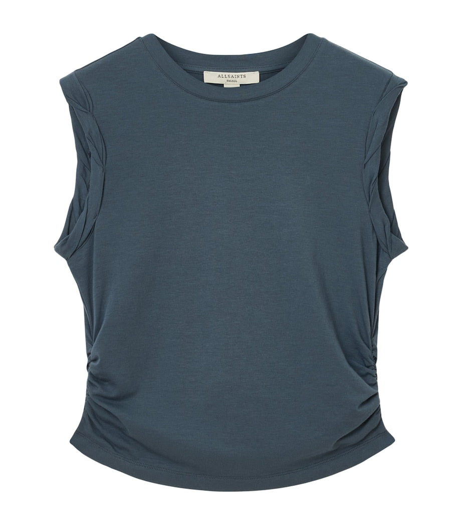 AllSaints Blue Ruched West Tank Top