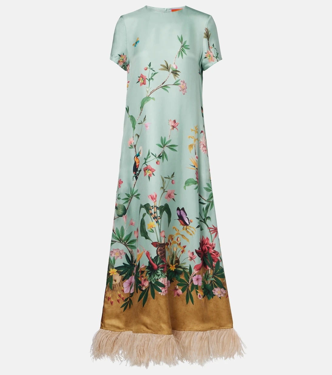 La DoubleJ - Swing feather-trimmed silk twill maxi dress