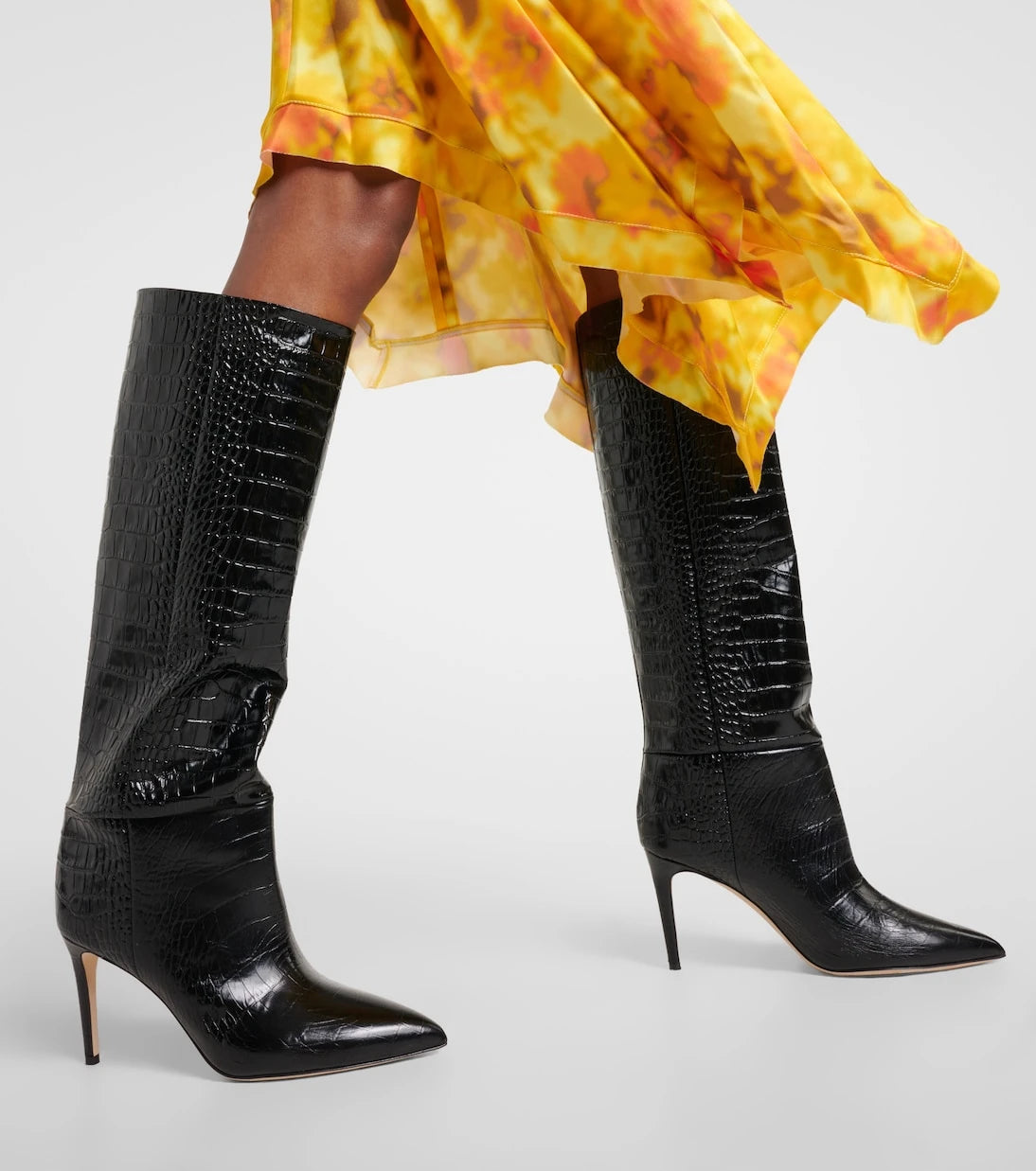 Paris Texas - Croc-effect leather knee-high boots