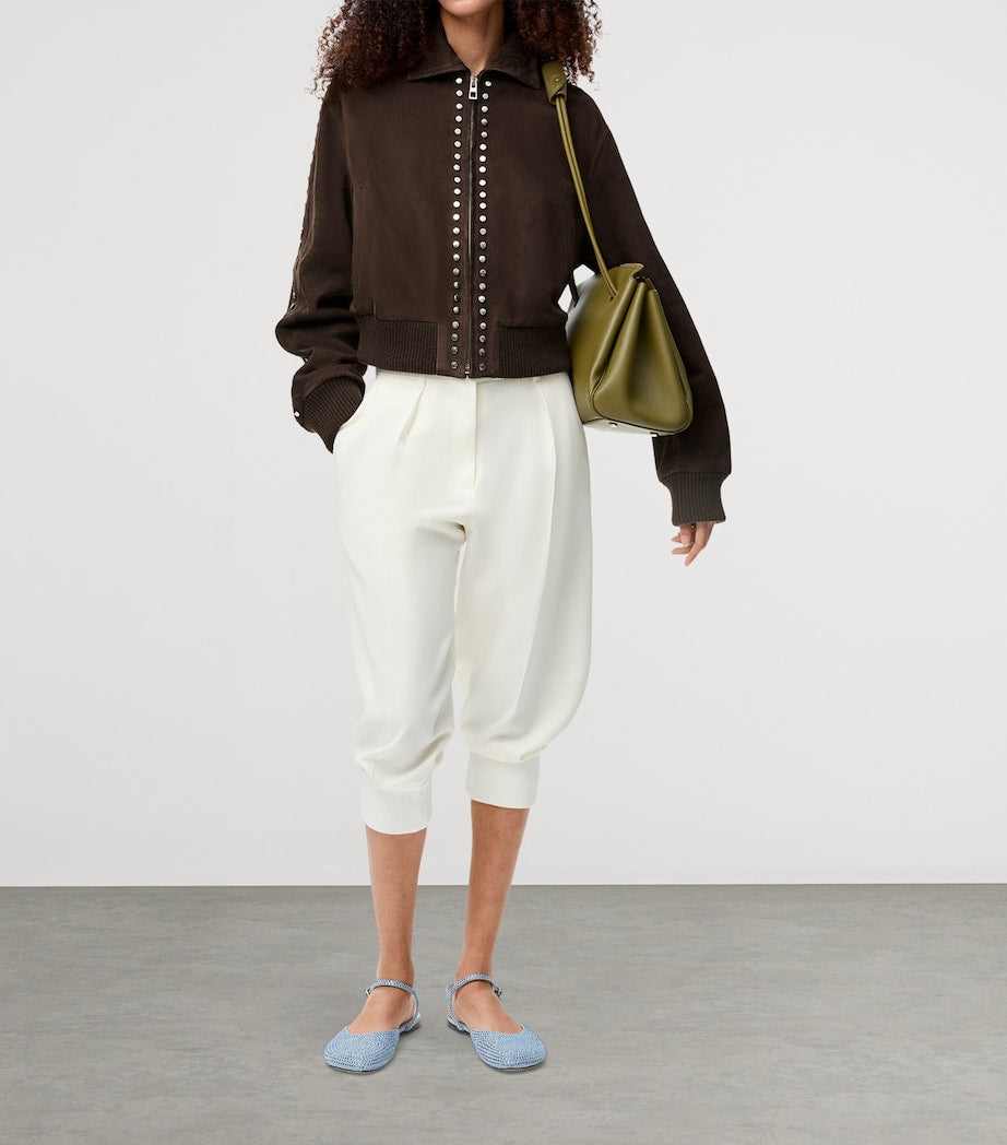 LOEWE Brown Suede Studded Bomber Jacket