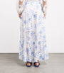 Blue Linen-Blend Watercolour Maxi Skirt